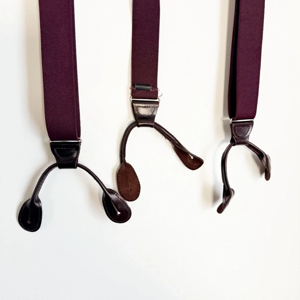 Classic Burgundy Braces with Elastic Straps, Leather Button Straps - Picture 5 of 11